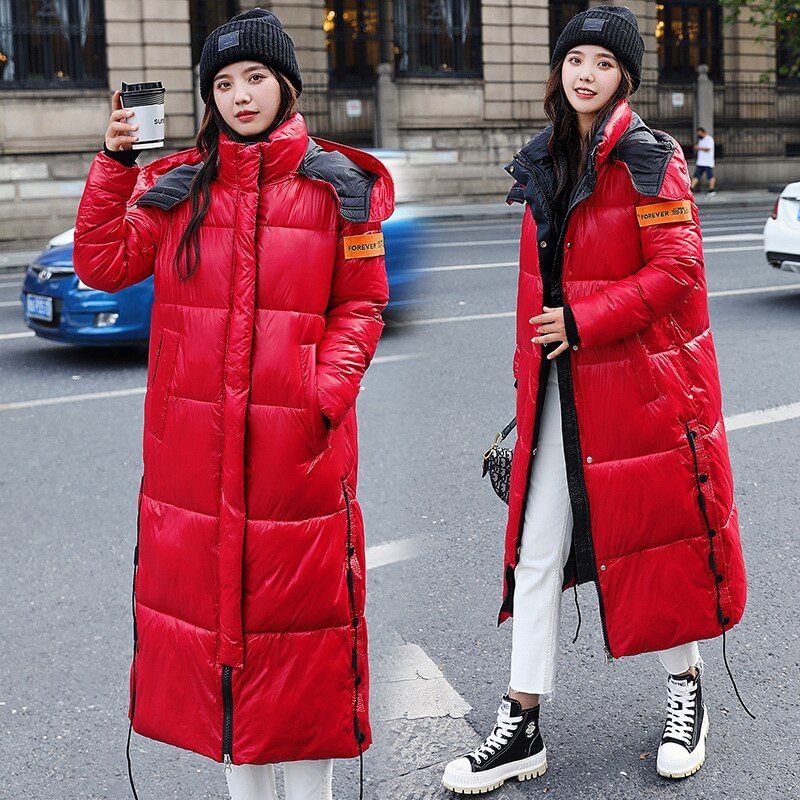 Snow Coat Padded Warm Jacket Glossy Down Jacket Winter Women Waterproof Coat Plus Size Thick Long Parkas Hooded Jaqueta Feminina