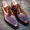 Mens Handmade Wing Tip Brogue Brown Leather Shoes -Dress Shoes
