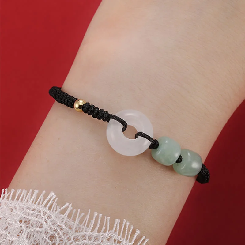 Green Aventurine White Jade 2Pcs Peace Buckle Luck Braided Couple Bracelet