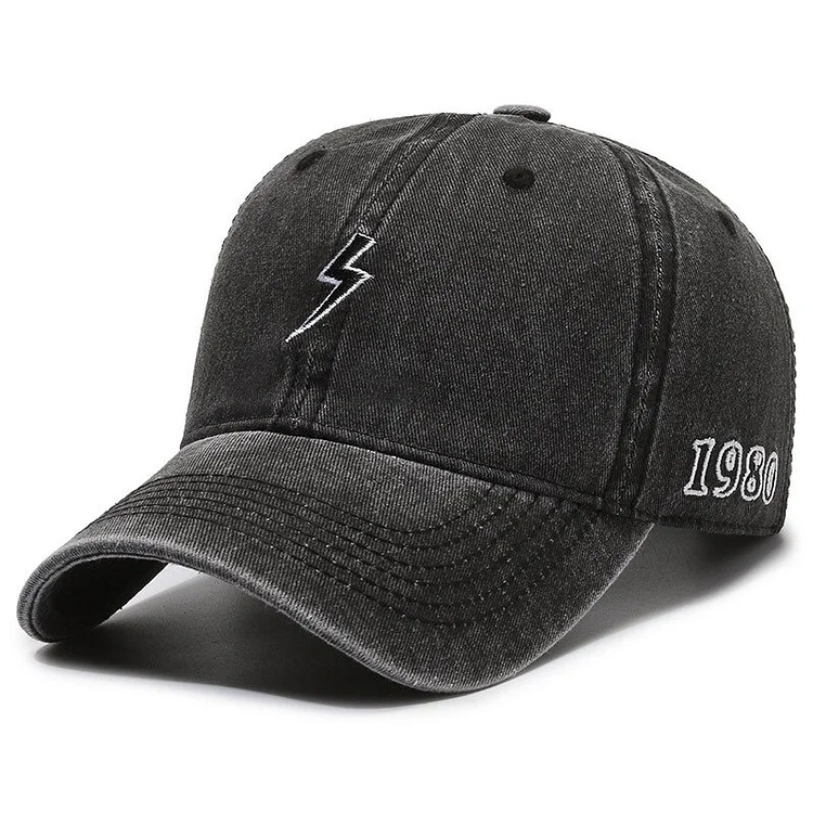 EAGLEBORNSummer Soft Top Baseball Cap Female Sun Hat Retro Embroidery Lightning Pattern Trend Baseball Cap Mens Hat