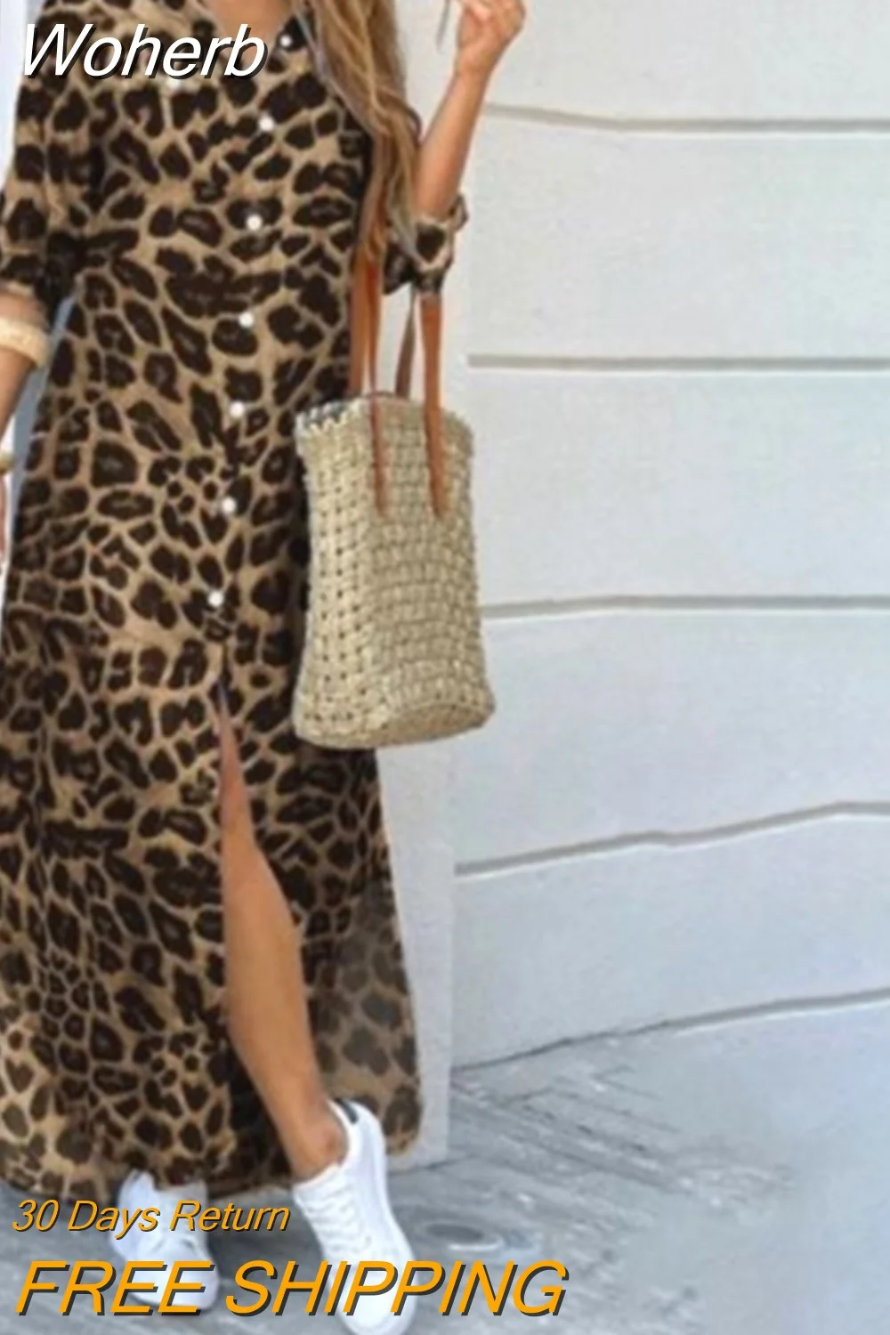 Woherb Dresses for Women S~5xl Scarf Chain Print Button Down Shirt Dress Y2k Vestidos De Mujer Casual Elegant Midi Robe Female-Outfit Ideas