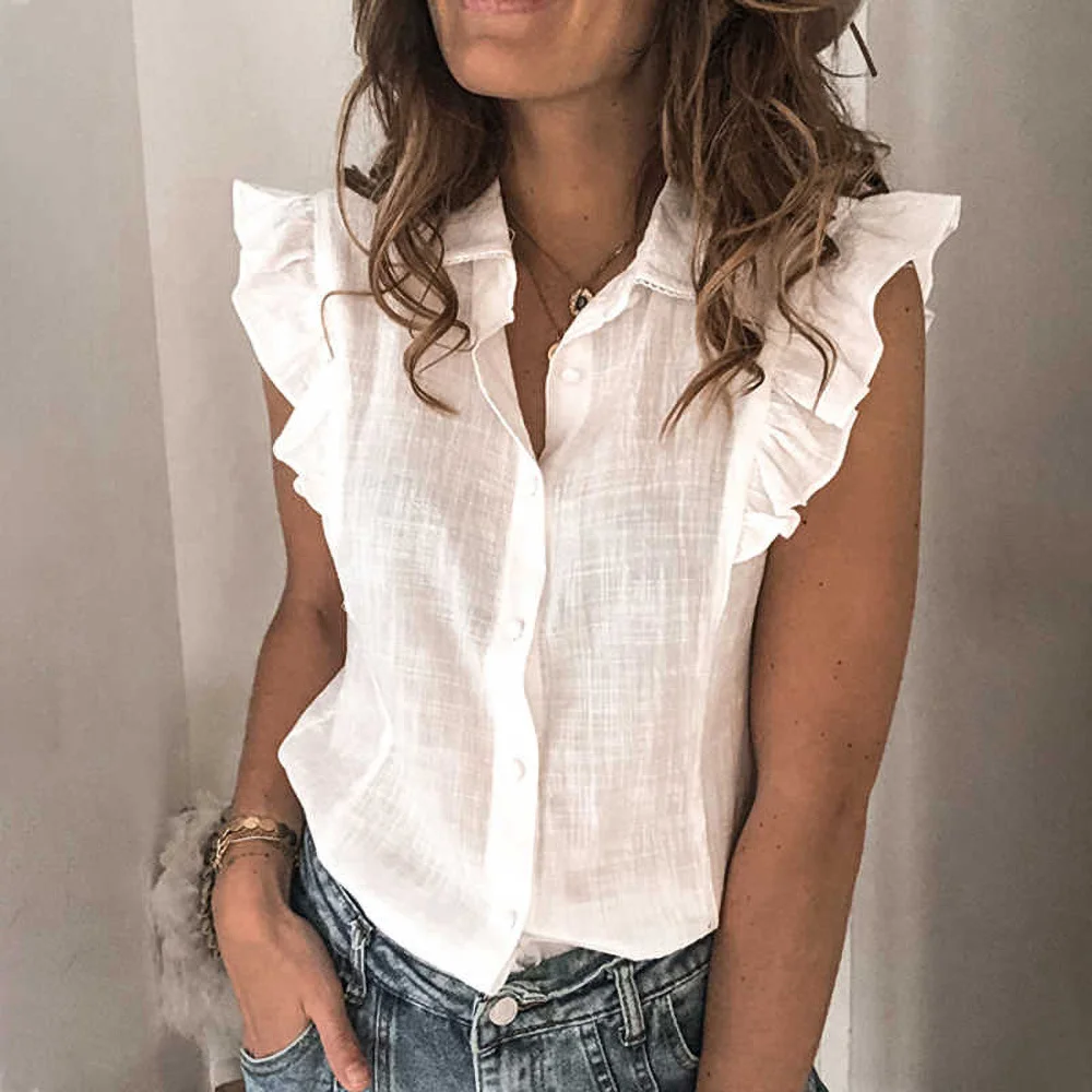 Casual Solid Color Ruffle Panel Blouse