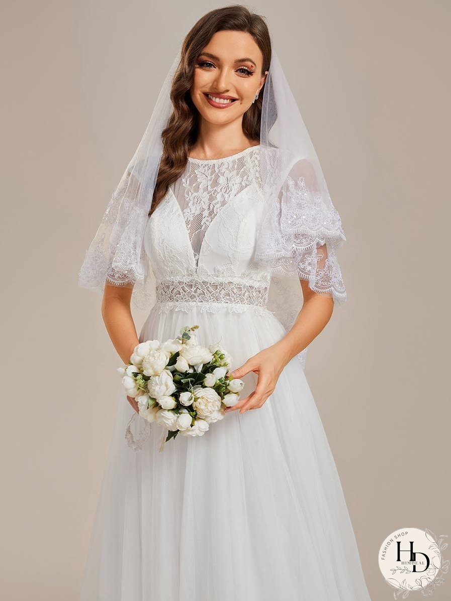 Chic Lace Round Neck Bridal Gowns