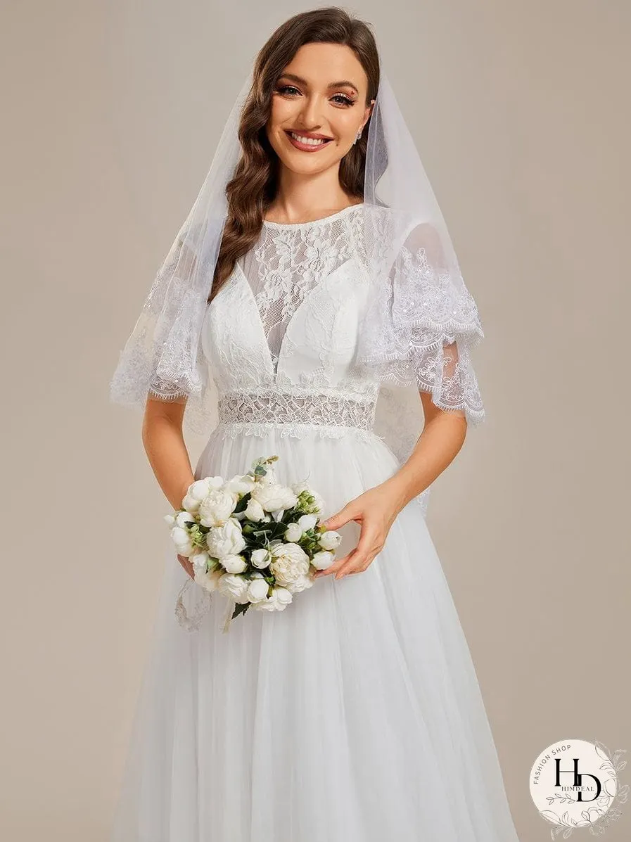 Chic Lace Round Neck Bridal Gowns