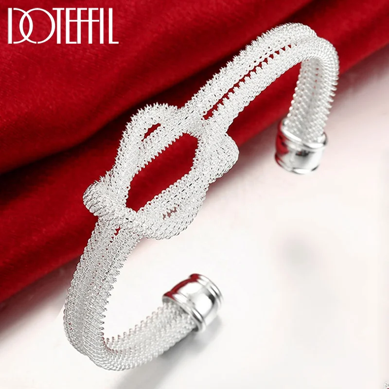 DOTEFFIL 925 Sterling Silver Interwoven Web Bangle Bracelet For Woman Jewelry