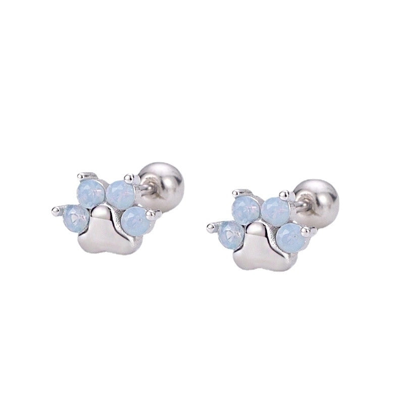 1 Pair Silver Zircon Cat’s Paw Ear Studs