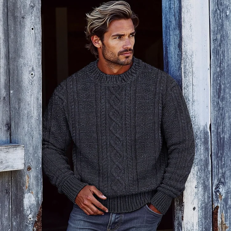 Men's Vintage Clan Pattern Aran Sweater