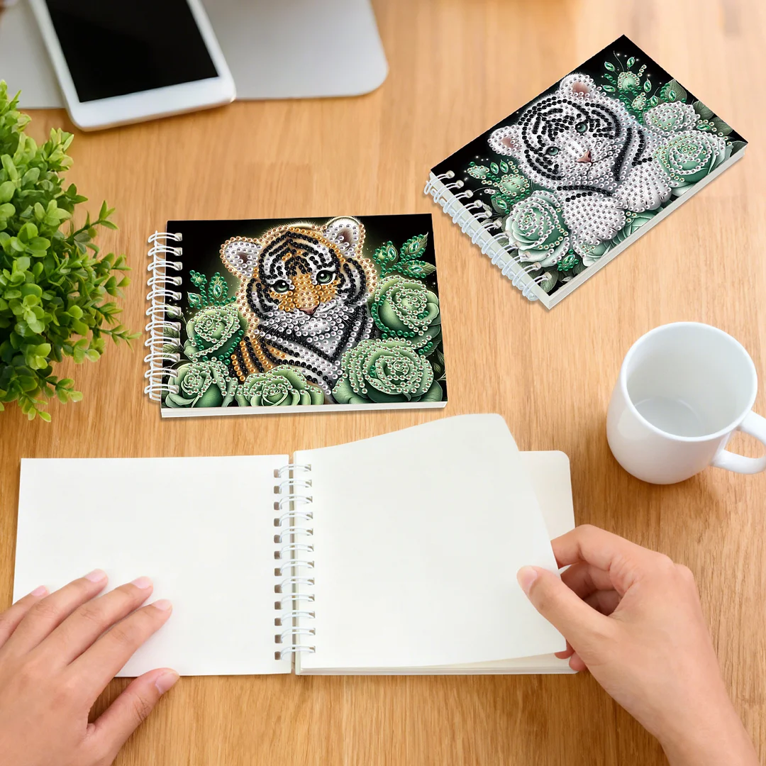 2 Pack Tiger DIY Diamond Art Spiral Notebook Kit 80Pages No Lines for Adults