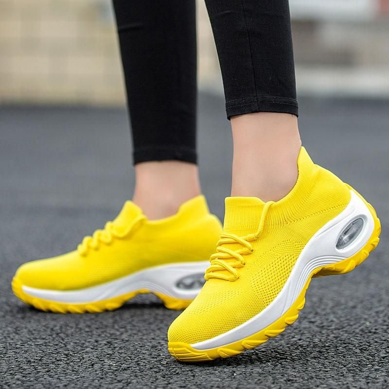 Women's Yellow Ortho Lace Up Walking Running Shoes