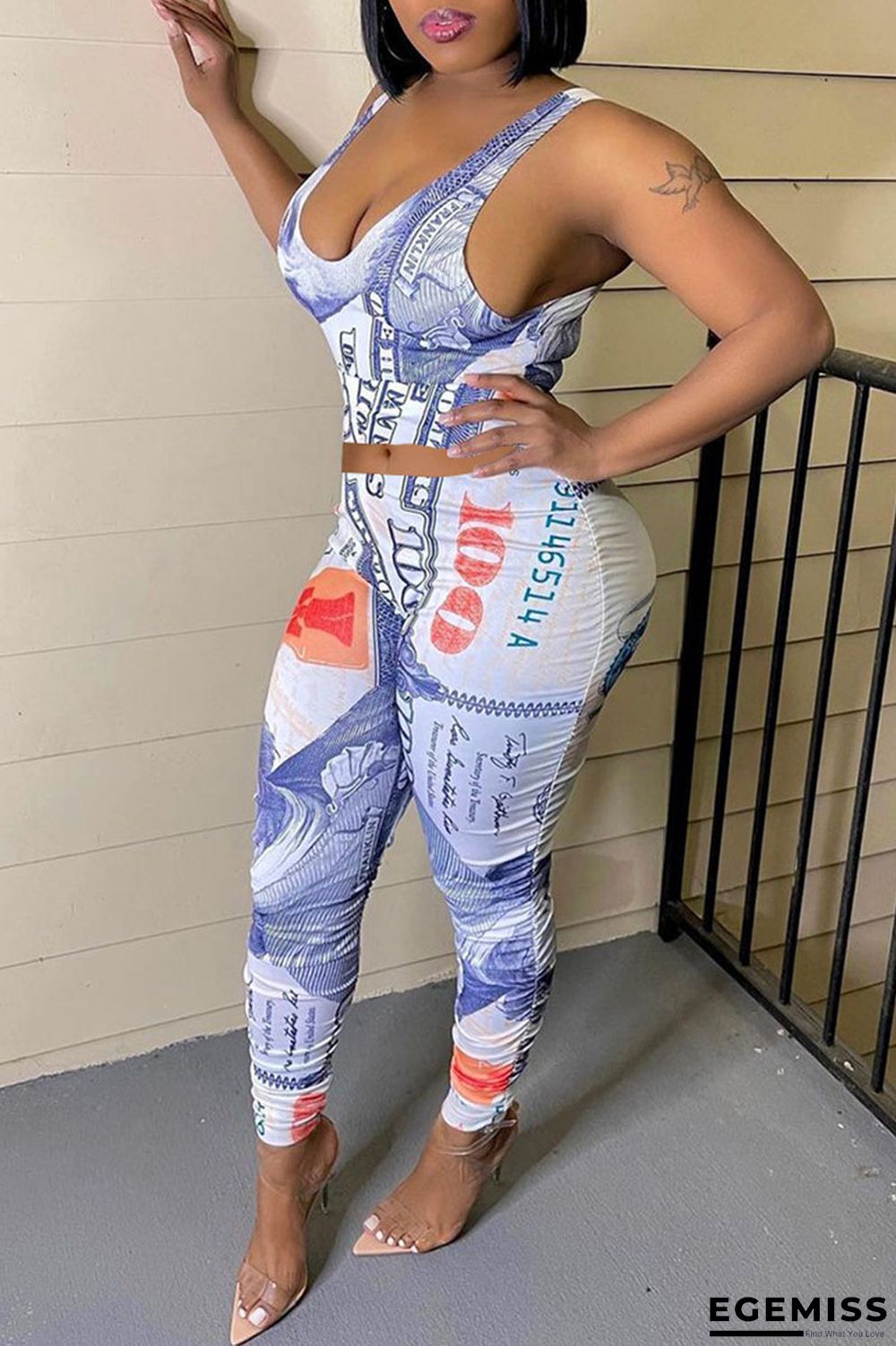 White Street Print Spaghetti Strap Sleeveless Two Pieces | EGEMISS