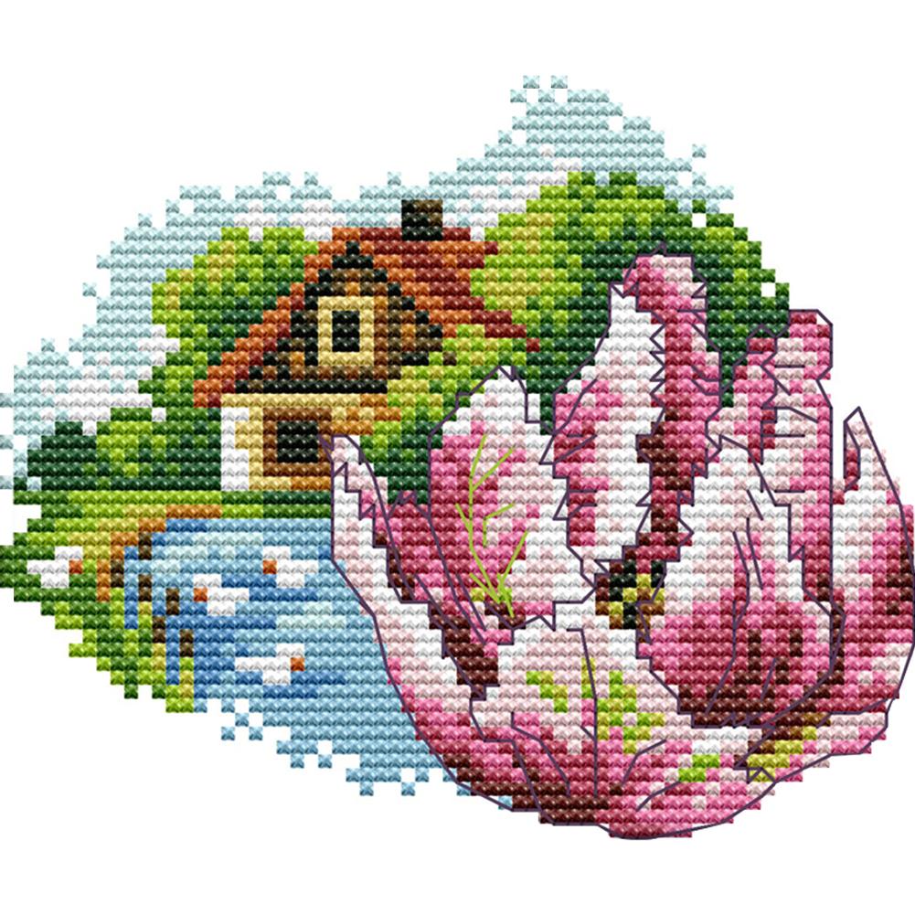 

April Flower - 14CT Stamped Cross Stitch - 17*15cm, 501 Original