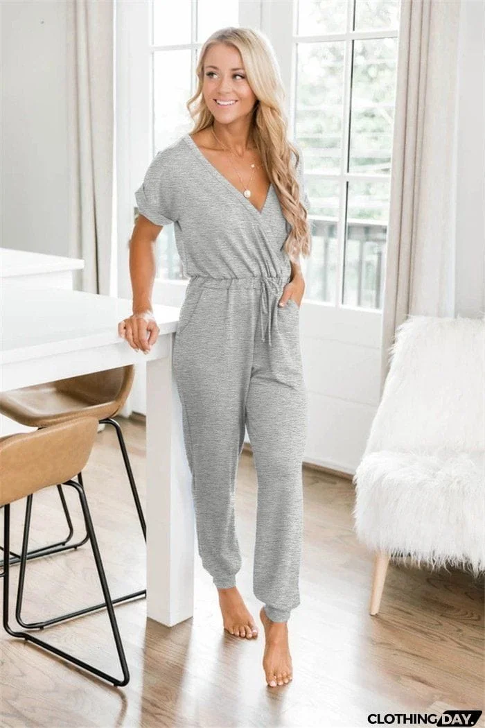 Super Comfy V Neck Casual Jumpsuit