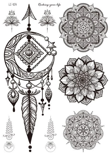 18 Kinds Women Temporary Tattoo Black Mandala Flowers Tattoos Sticker Body Art Waterproof Disposable tatouage temporaire