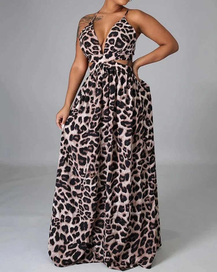 Fashion Leopard Print Split Dress