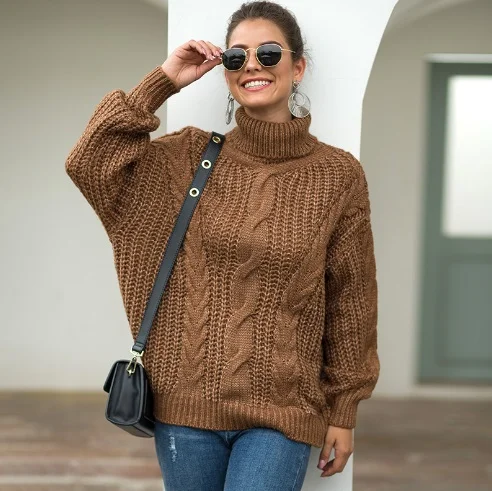 Winter Women Turtleneck Fall Sweater Loose Elegant Warm Knitted Pullovers Solid Knitwear Jumper Tops Sueter Mujer