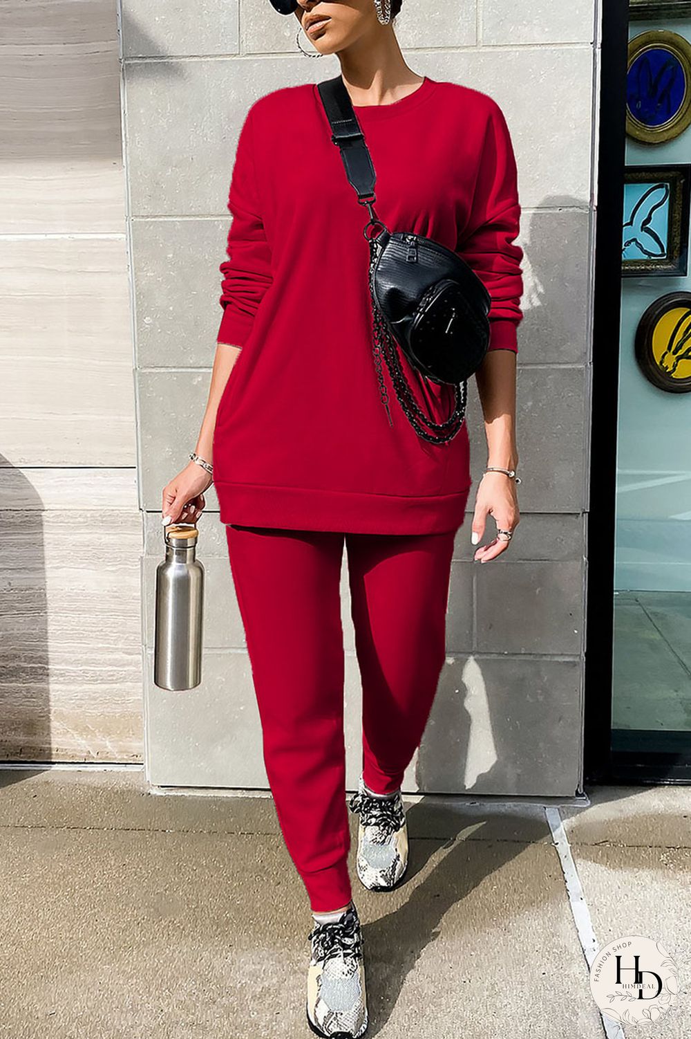 Yellow Work Daily Solid O Neck Long Sleeve Two Pieces