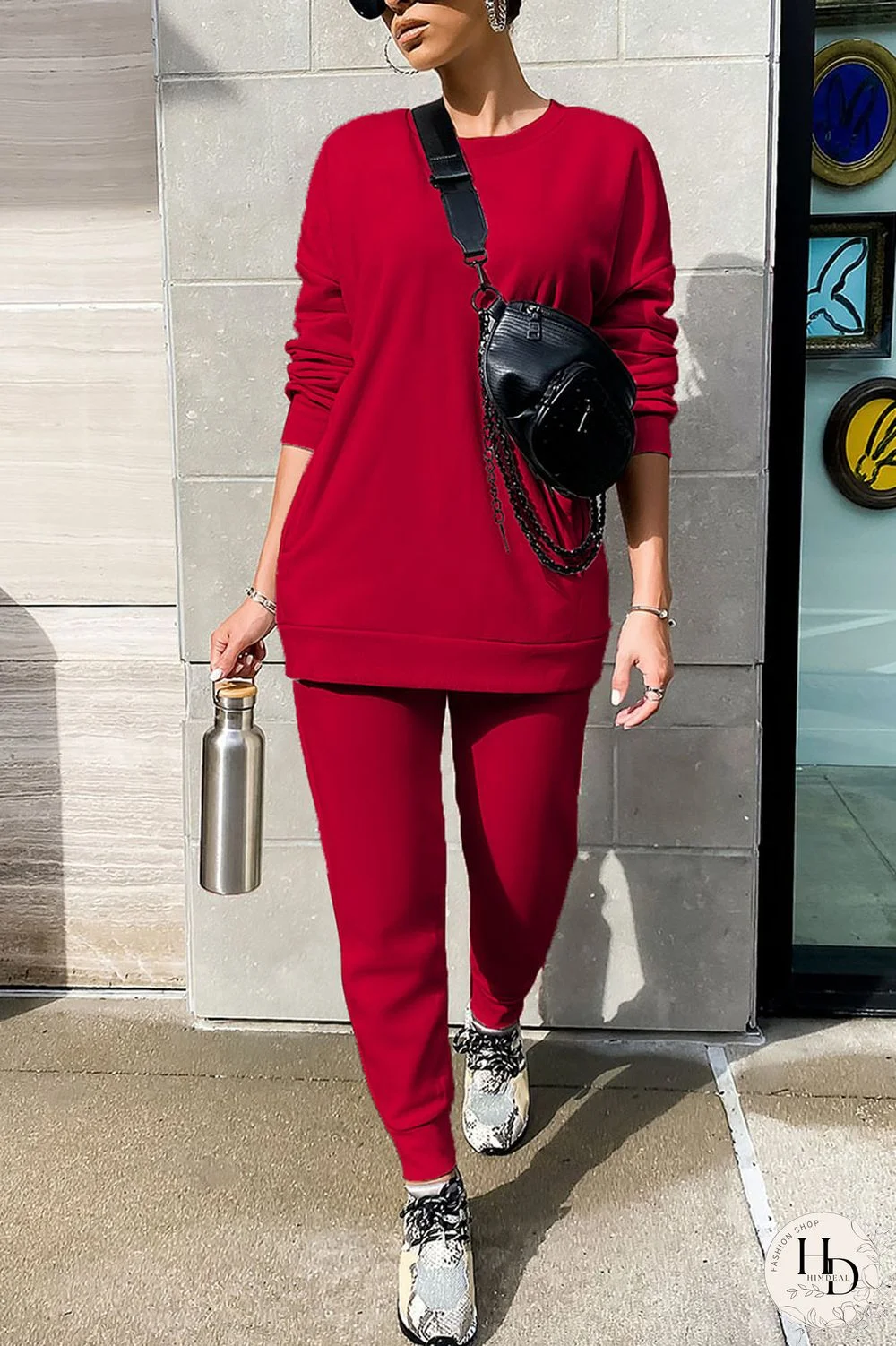 Yellow Work Daily Solid O Neck Long Sleeve Two Pieces