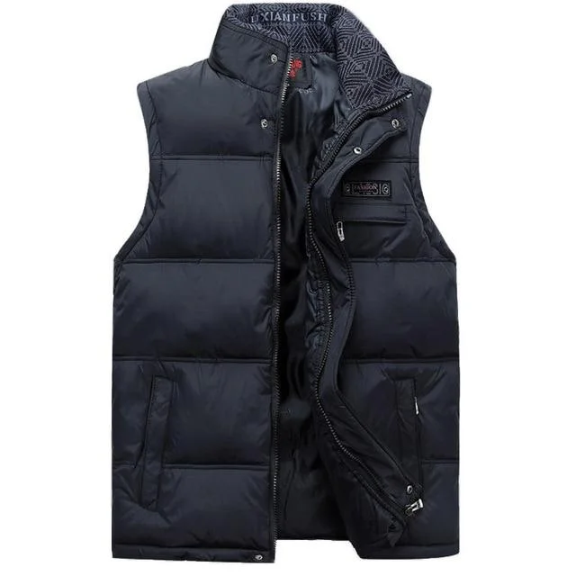 Men's Sleeveless Vest Homme Winter Casual Coats Male Cotton-Padded Men's Warm Vest Men Waistcoat Plus Size