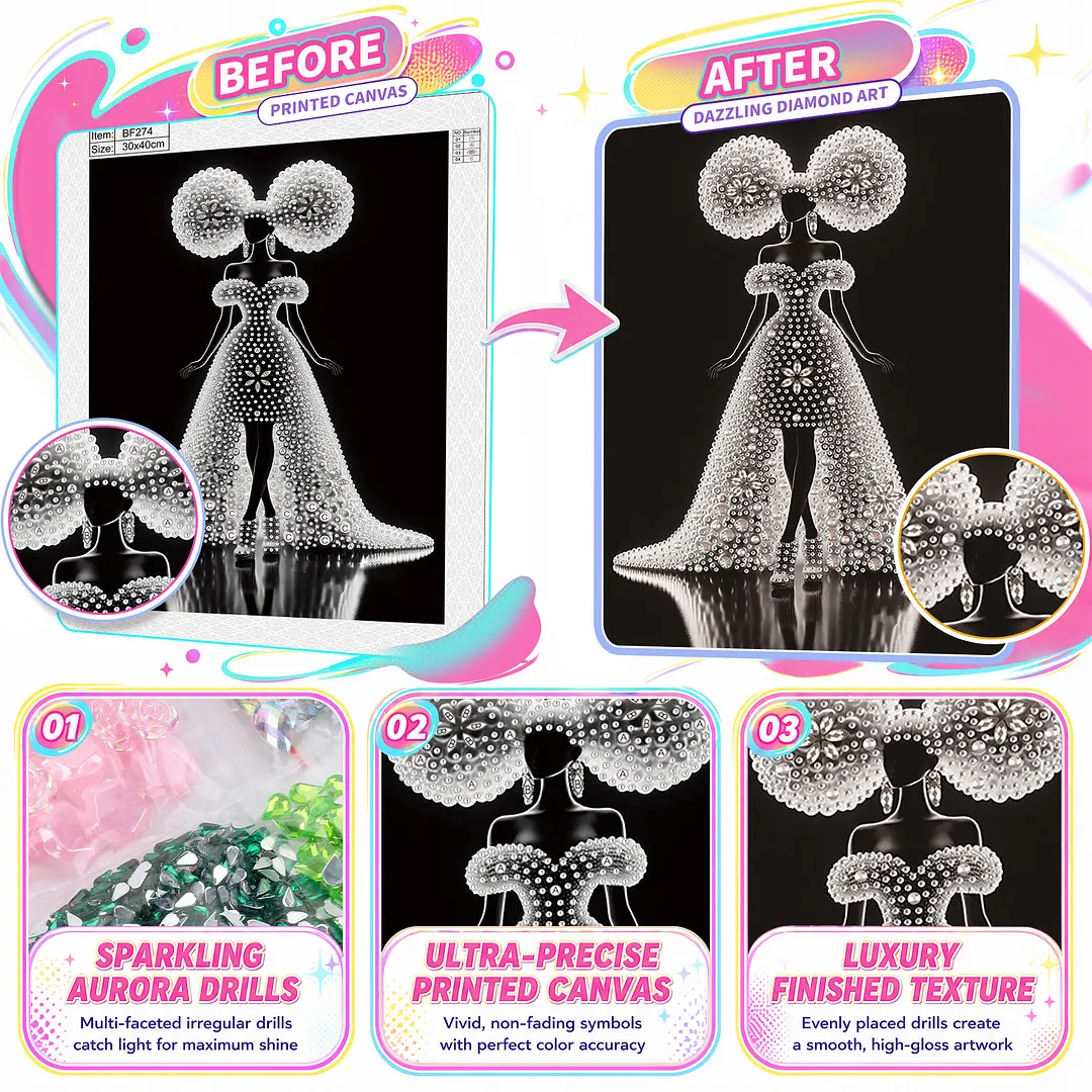 Pearl Silhouette Gown Lady Special Shaped 5D DIY Partial Drill Diamonds Dots Gem Art Kits 11.81x15.75Inch Diamond Dots Paintings Diamonds Paintings Gem Art for Adults Beginners Home Decor
