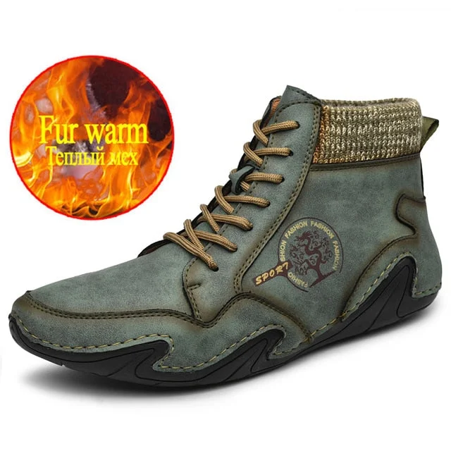 Classic Winter Men's Boots Warm Thick Plush Men's Snow Boots Outdoor Waterproof Men Western Boots Suede Men Motorcycle Boots