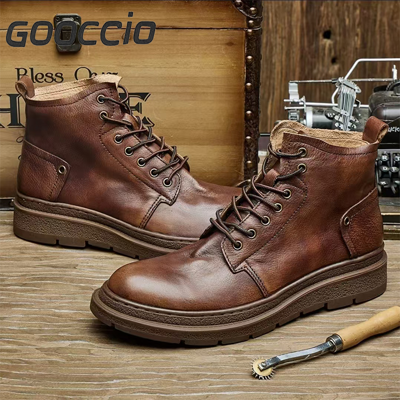 DT194 Retro-Style Cowhide Martin Boots For Men GOOCCIO   