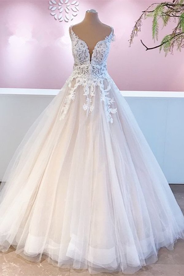 Bellasprom Modest Backless Ruffles Wedding Dress Lace Appliques Tulle Sweetheart