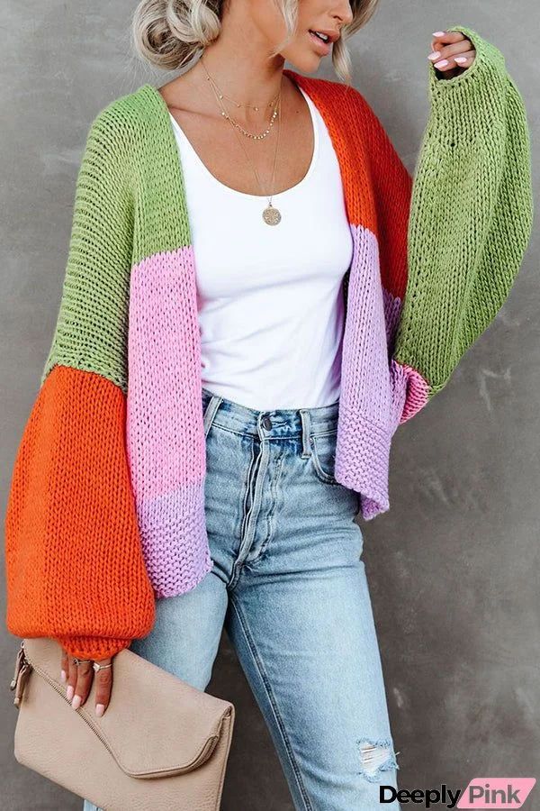 Oversized Colorblock Knit Cardigan