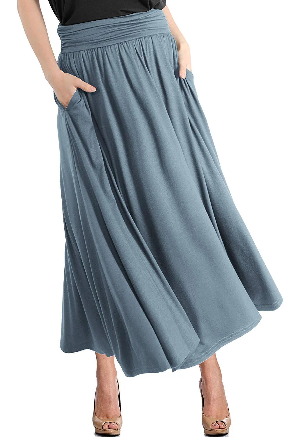 Shirring Skirt Women's High Waist Fold Over Pocket Shirring Skirt
