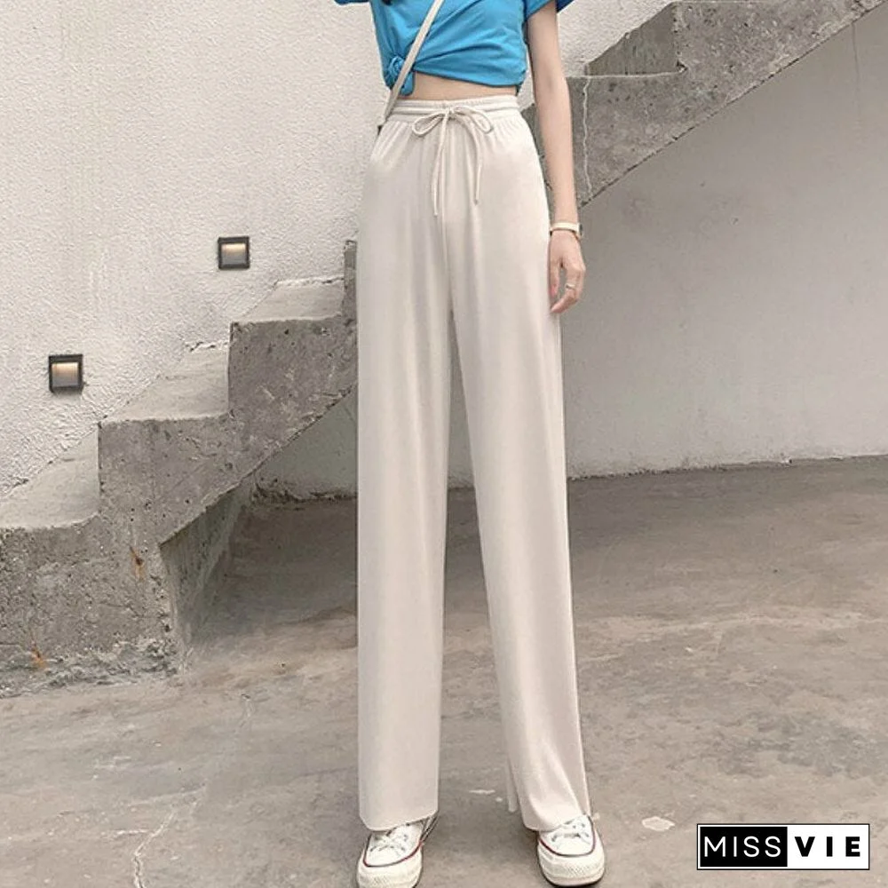 High Waist Soft Comfort Women Pants New Casual Summer Slacks Pants Women Ice Silk Full Length Long Trousers Female Slacks