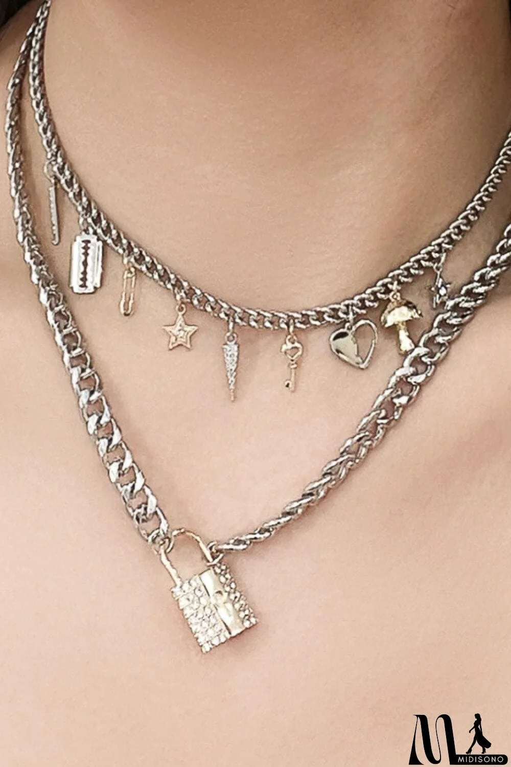 MidiSono - Lock Pendant Double-Layered Necklace