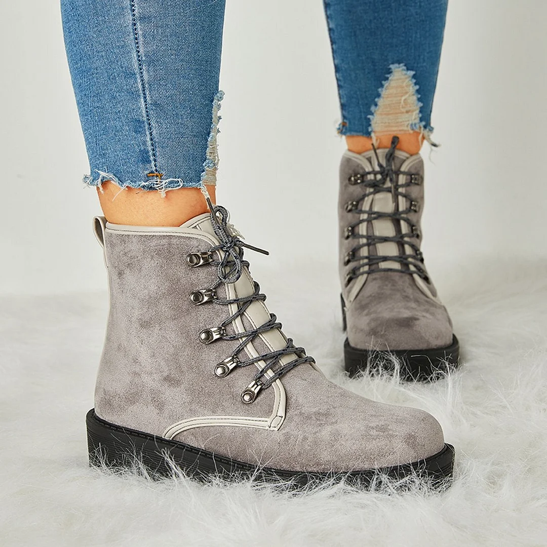 Women Trendy Suede Lace-Up Snow Boots