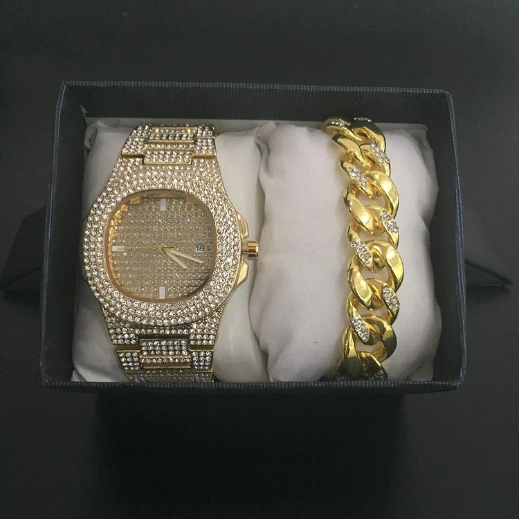 Luxury Men  Silver  Watch & Bracelet Combo Set-VESSFUL