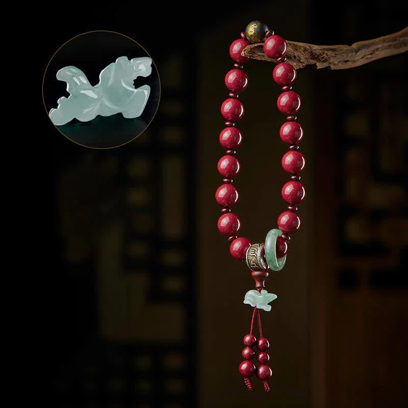 925 Sterling Silver Chinese Zodiac Cinnabar Om Mani Padme Hum Jade Blessing Wrist Mala
