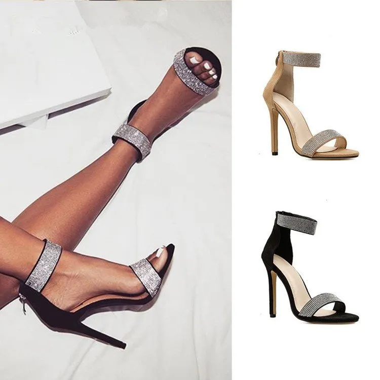 Churchf Churchf New Open Toe Women's Shoes Hollow Back Zipper Thin Heel Sexy Ultra High Heel Simple Sandals