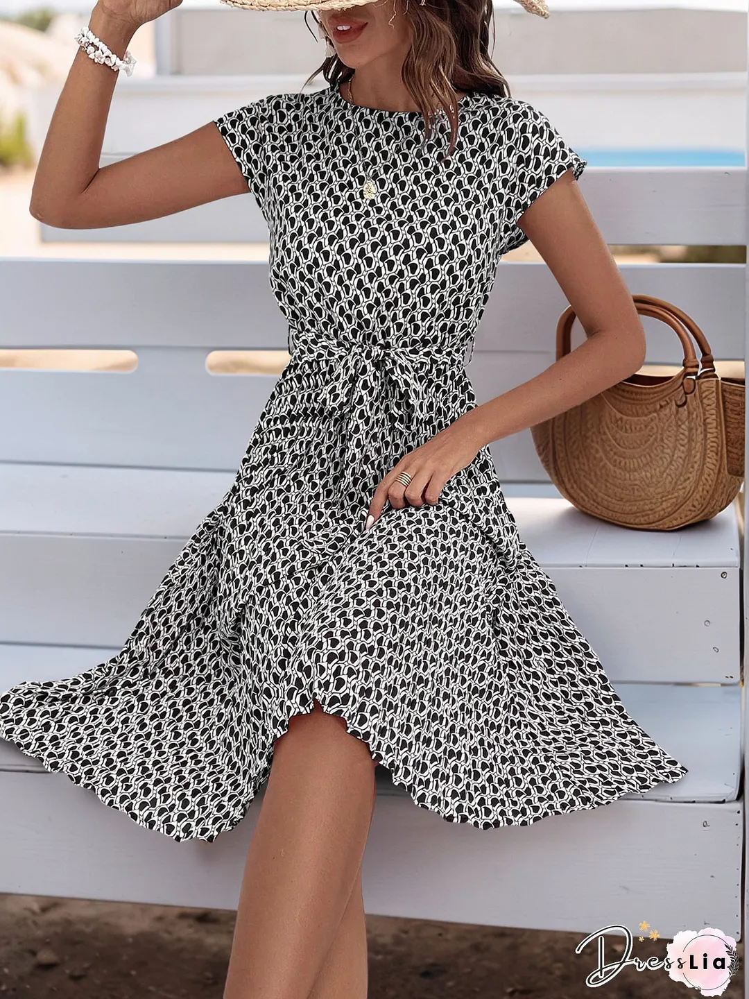 Vintage Floral Printed Lace Short Sleeve V Neck Plus Size Casual Weaving Dress