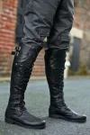 Men's Medieval Knee High Boots Cross Strap Lace Up Tall Shoes 