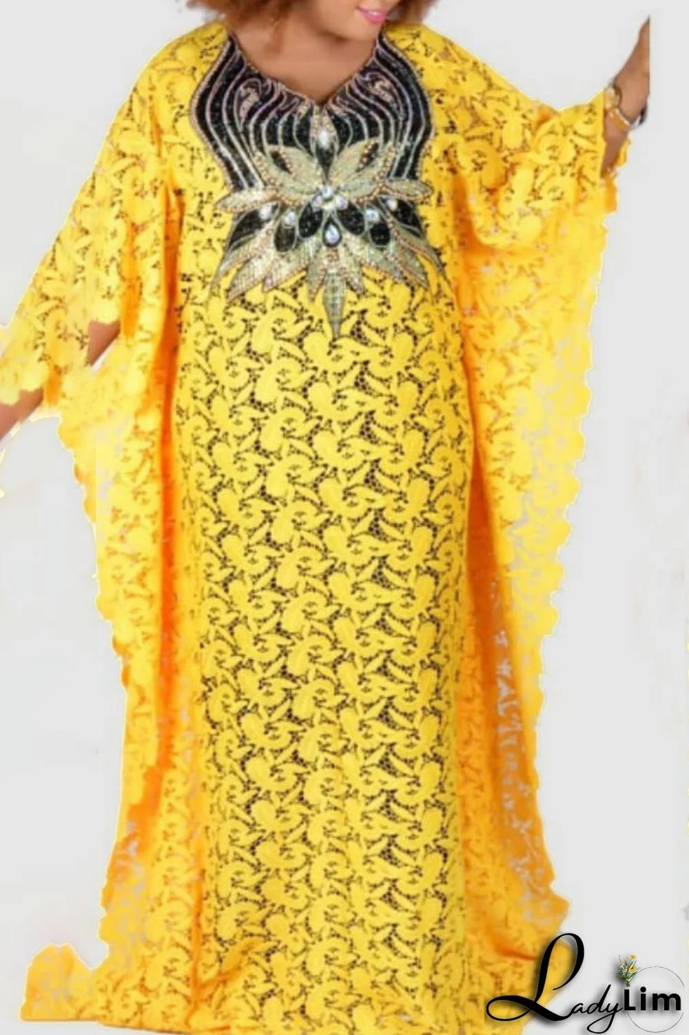 Yellow Casual Solid Bandage Split Joint Appliques V Neck Straight Plus Size Dresses