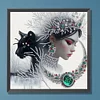 Flocon de neige chat noir fille-spécial en forme de peinture de diamant-30 * 30cm