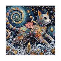 Girl Cat Moon - Pearls Painting