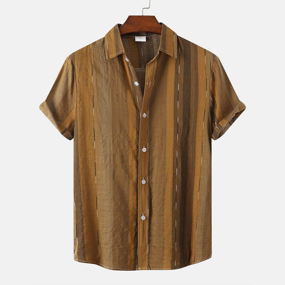 Refined Men's Shirt Button Down Shirt Summer Casual Shirt Short Sleeve Striped Printed Lapel Fashion Street Holiday Clothing