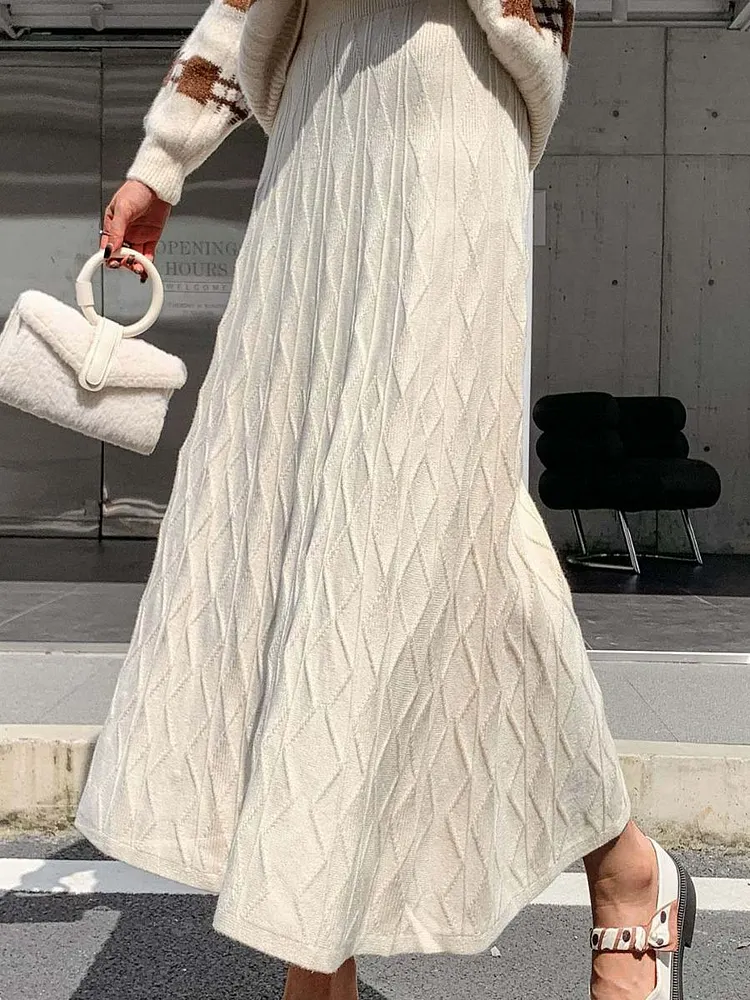 Women's Solid Color Elastic Waist A-Line Knit Skirt