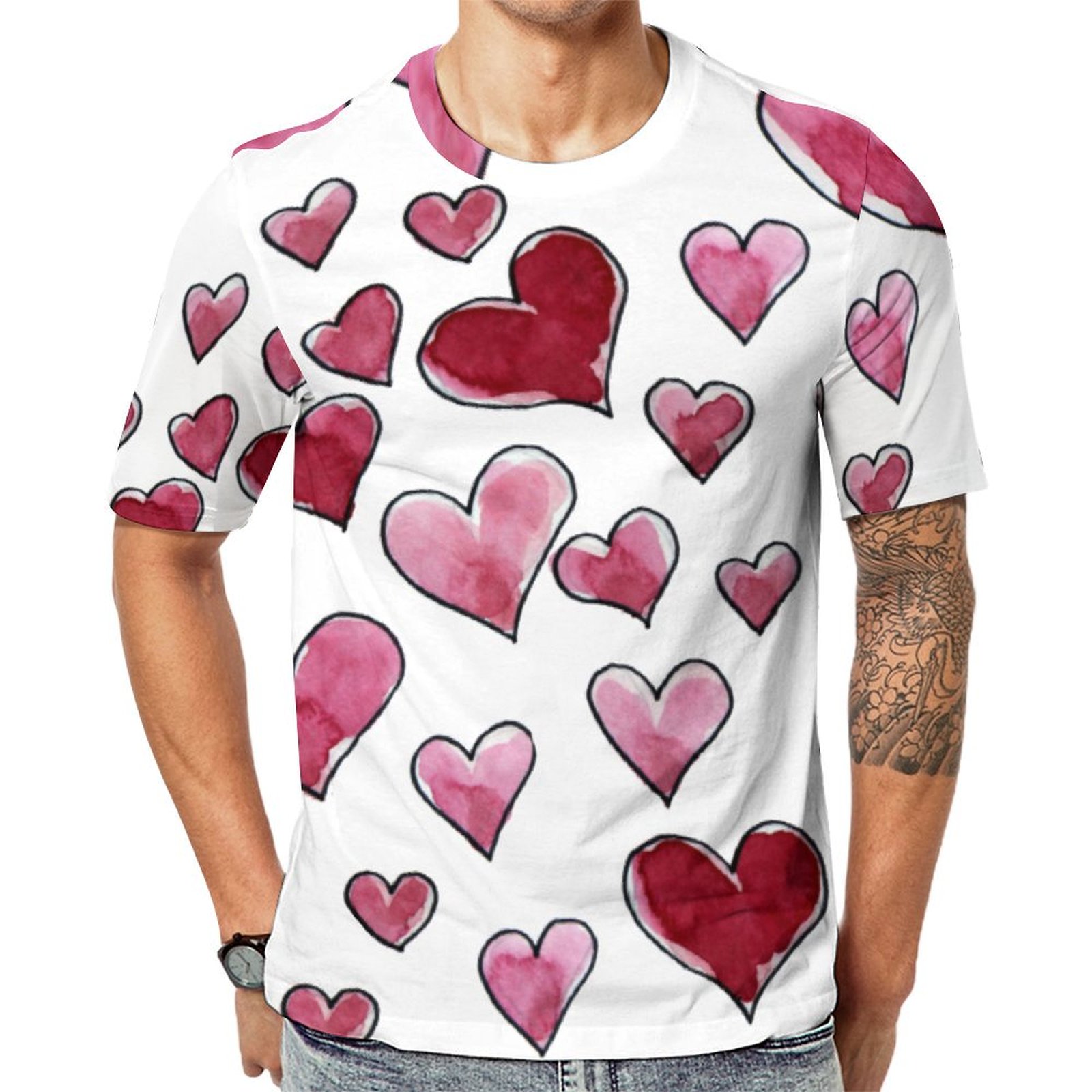 Watercolor Heart In Love Valentines Day Short Sleeve Print Unisex Tshirt Summer Casual Tees for Men and Women Coolcoshirts