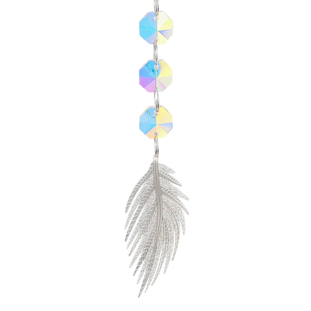 Crystal Windchime Ornament Hexagonal Feather Butterfly Hanging Wall Pendant