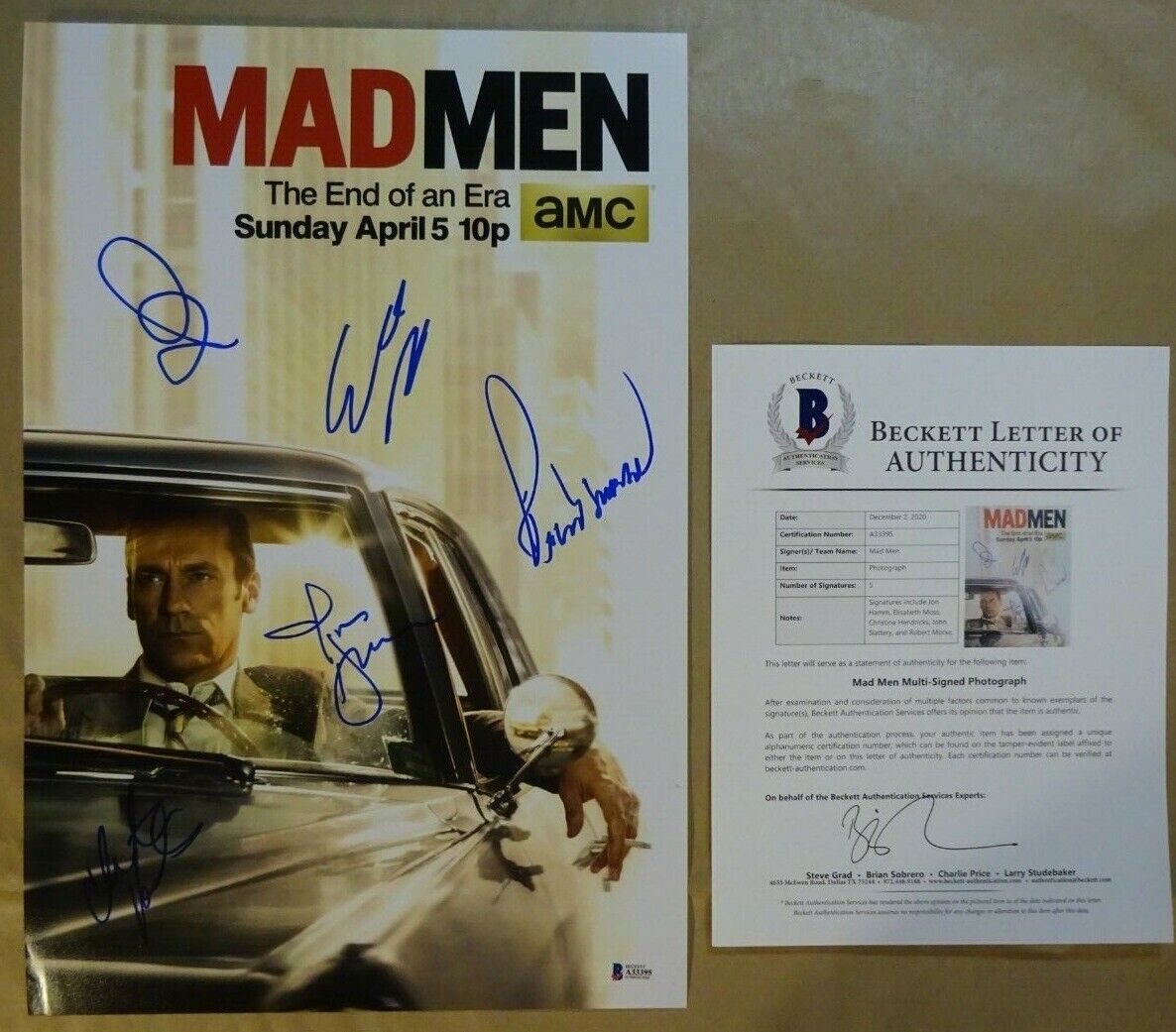 Signed MAD MEN Autographed By 5 12x18