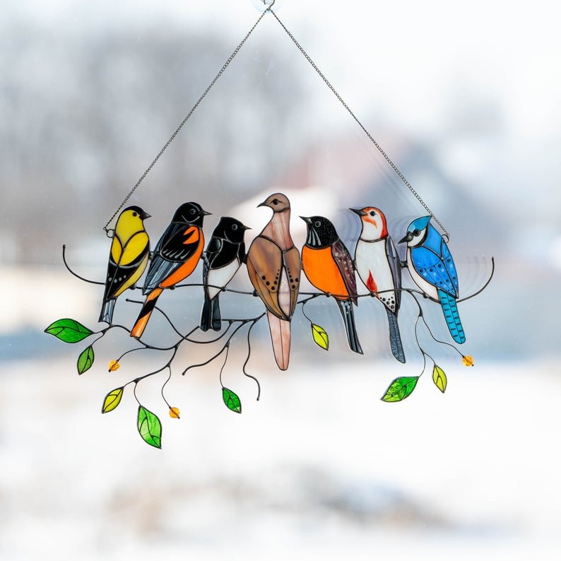 (🔥Clearance Sale 50 OFF)Birds Stained Glass Window Hangings