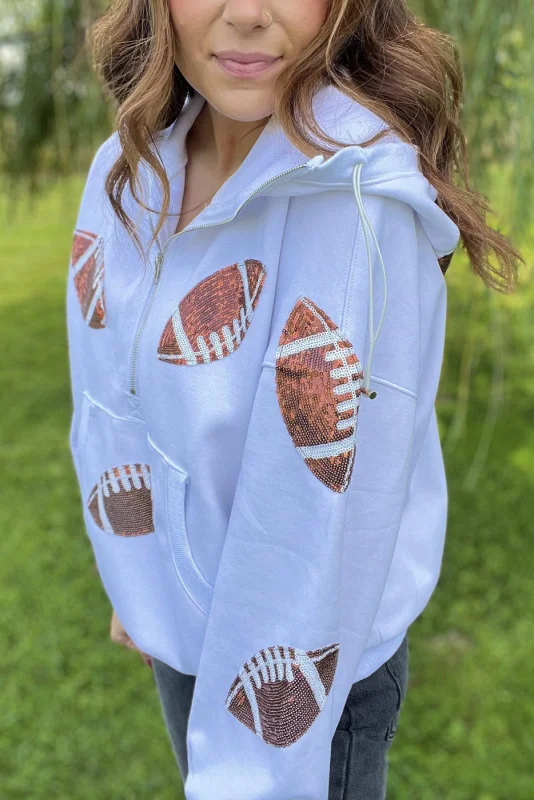 Sequined Football Half Zip Hooded Pullover