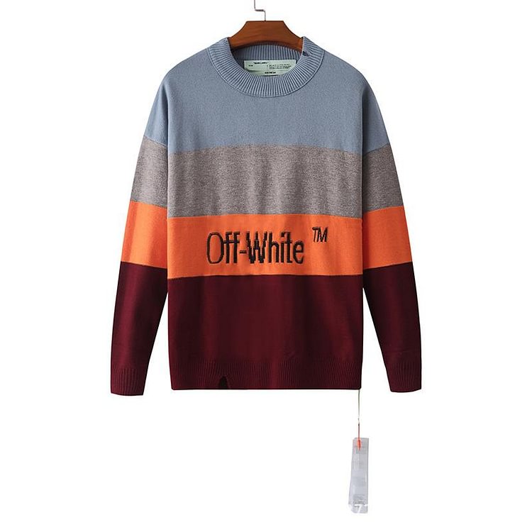 Off White Winter Sweaters Off Autumn and Winter Stripes Color Matching Letters