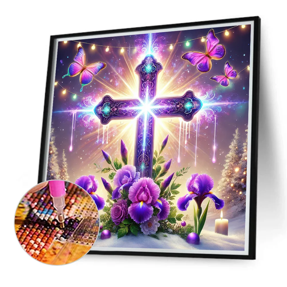 Diamond Painting - Full Round Drill - Flower Cross(Canvas|40*40cm)