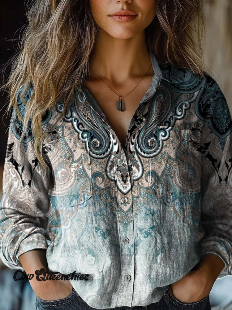 Women’s Paisley Print Casual Long Sleeve Comfortable Cotton Shirt Multicolor / S