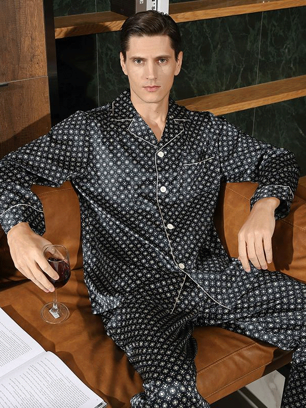 22 MOMME Pyjama luxieux à rayures bleues et manches longues Pour homme 1